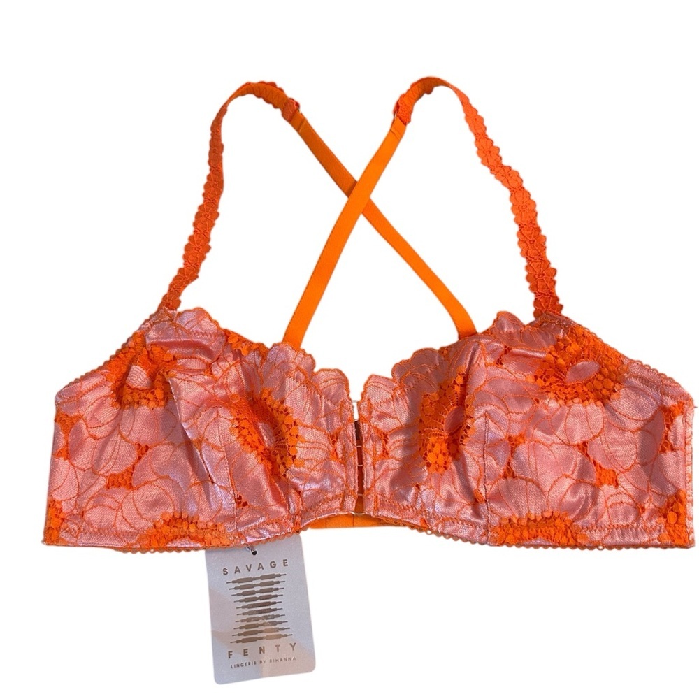 Savage X Fenty Perfect Poppies Unlined Lace Bralette Bra Women’s Size L - Picture 1 of 9